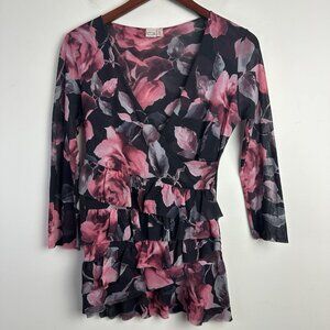 Vintage Mesh Babydoll Top Womens Large Floral Fairy Whimsigoth Coquette‎ Y2K